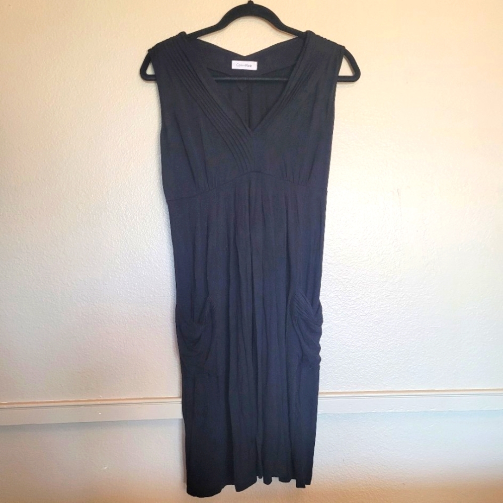 Calvin Klein Women's Size S Dress Casual Black Sleeveless Pockets Empire Waist
